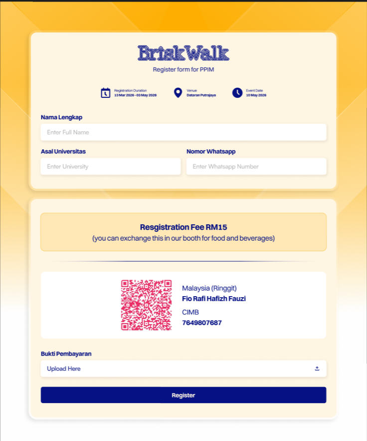 Participant registration form with client-side image compression