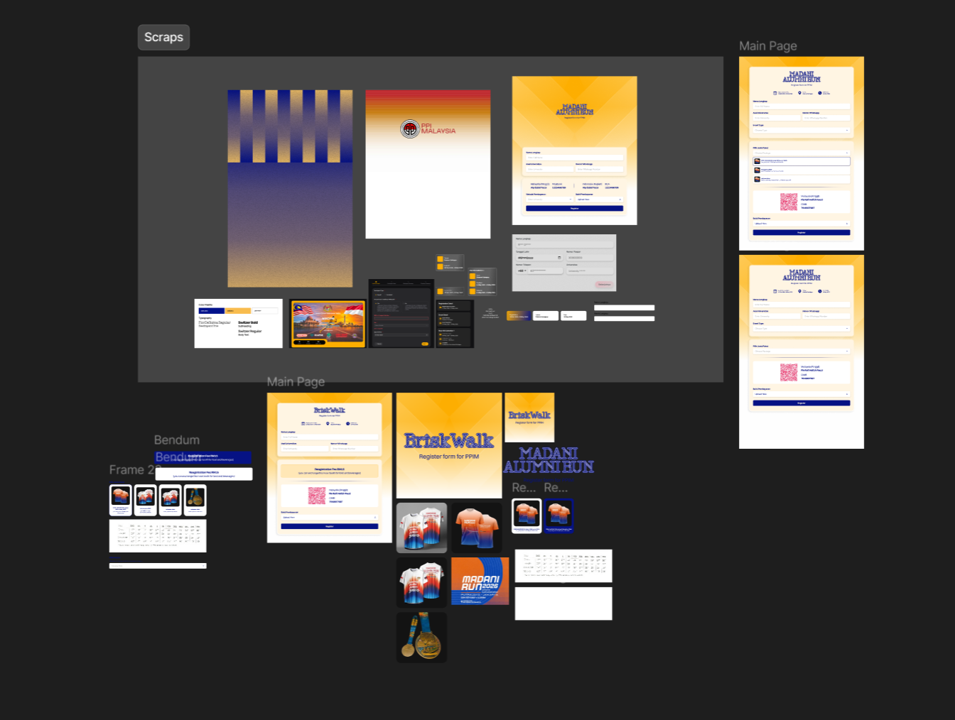 Figma working board — screens laid out before any code was written